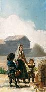 Francisco de Goya woman and two children by a fountain oil